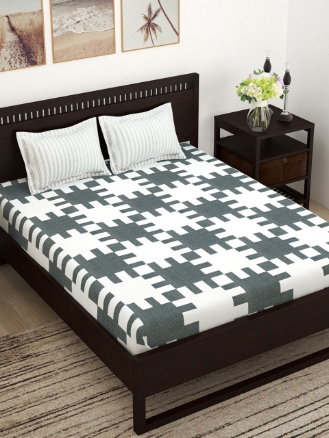 

Story@home Grey & White Geometric 144 TC King Bedsheet with 2 Pillow Covers