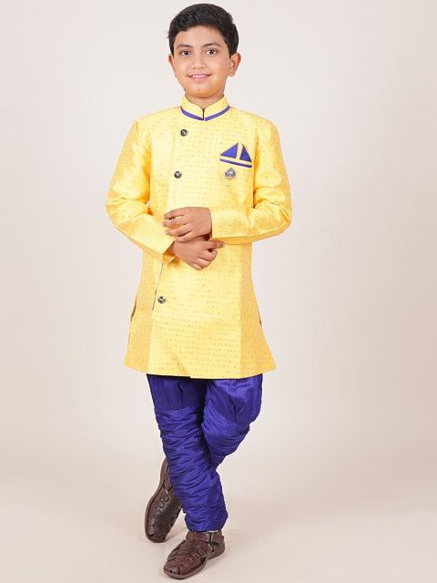 

Pothys Boys Yellow Angrakha Jacquard Kurta with Churidar