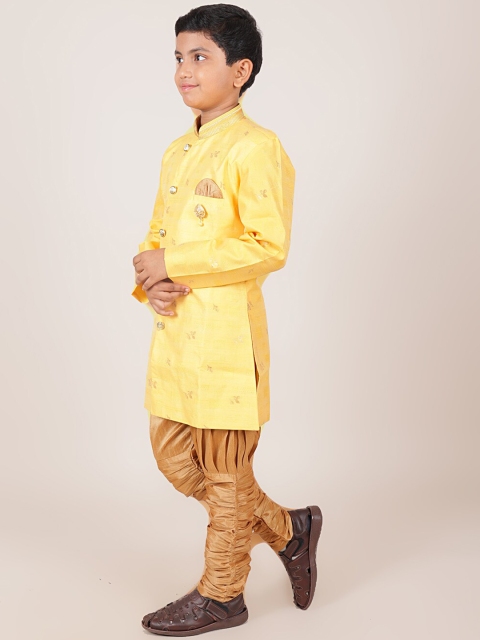 

Pothys Boys Yellow & Gold Toned Jacquard Sherwani