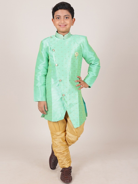 

Pothys Boys Green & Cream-Coloured Jacquard Sherwani