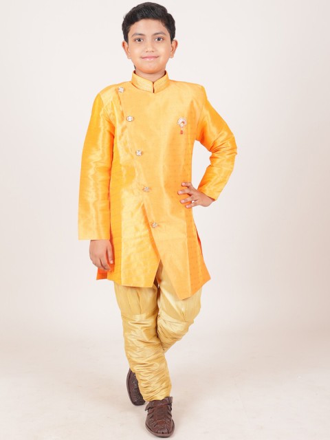 

Pothys Boys Orange And Cream-Coloured Jacquard Sherwani Set