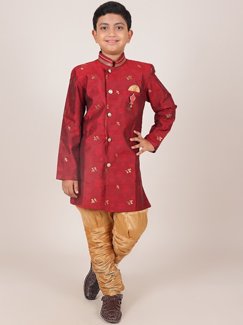 

Pothys Boys Maroon & Khaki Printed Sherwani