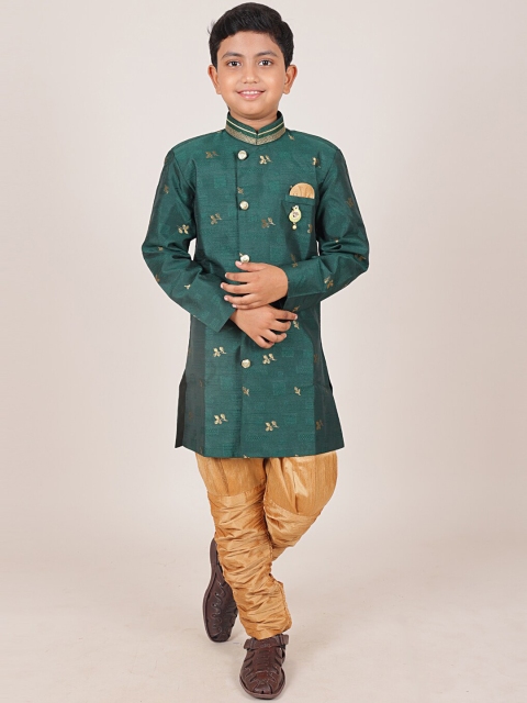 

Pothys Boys Green Ethnic Motifs Printed Jacquard Kurta with Churidar
