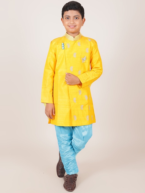 

Pothys Boys Yellow & Blue Jacquard Sherwani