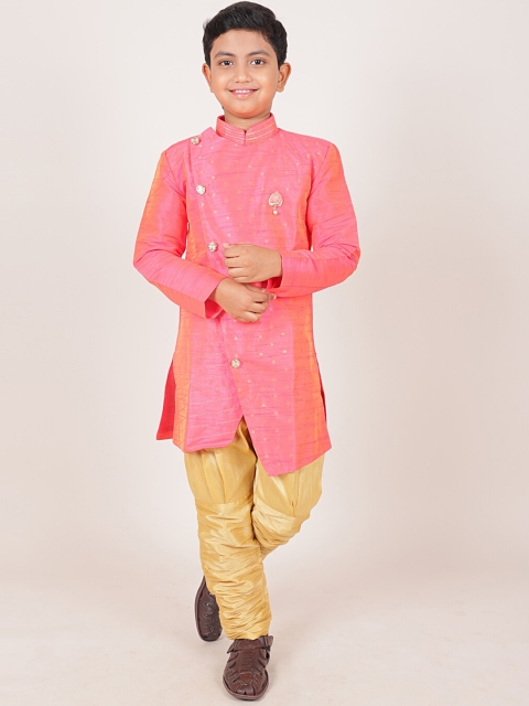 

Pothys Boys Pink & Cream-Coloured Jacquard Sherwani