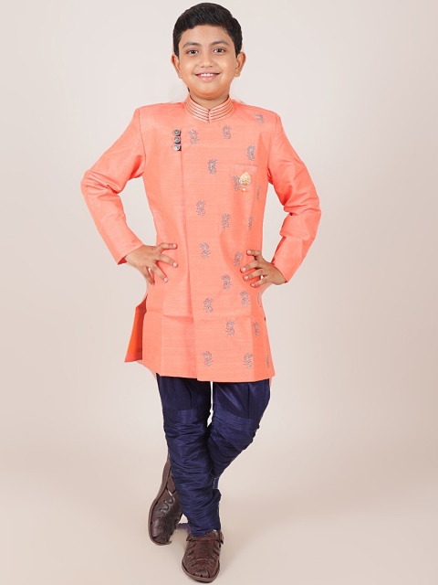 

Pothys Boys Coral & Navy Blue Embroidered Sherwani