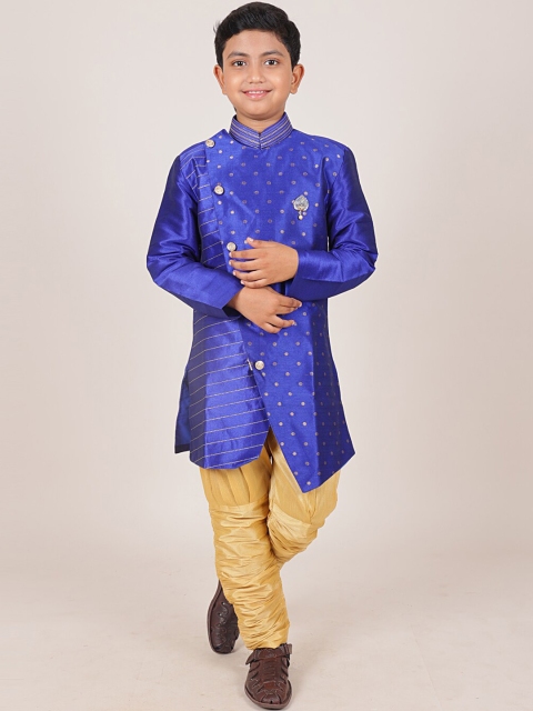 

Pothys Boys Blue Angrakha Jacquard Kurta with Churidar