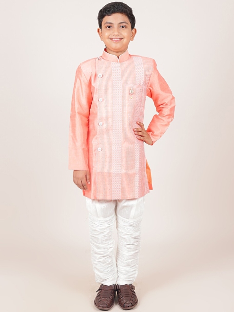 

Pothys Boys Peach And White Jacquard Sherwani