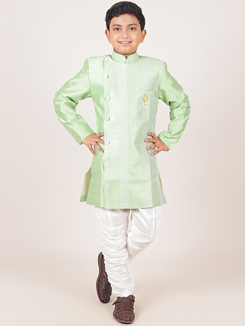 

Pothys Boys Green & White Embroidered Jacquard Sherwani