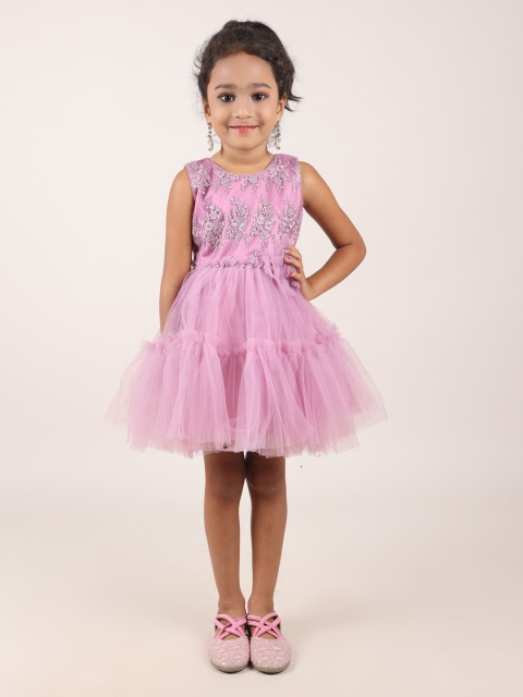 

Pothys Mauve Embellished Satin Blouson Dress
