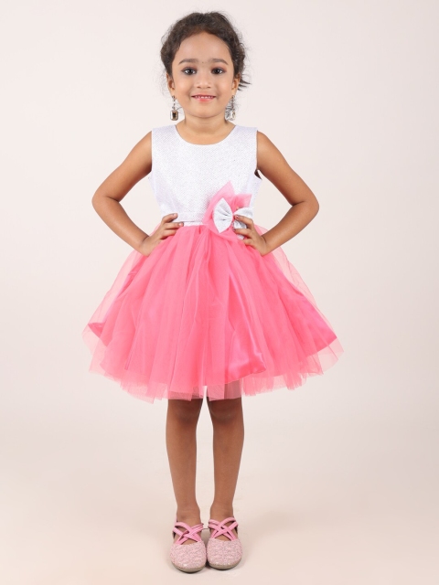 

Pothys Pink & White Satin Fit and Flared Dress