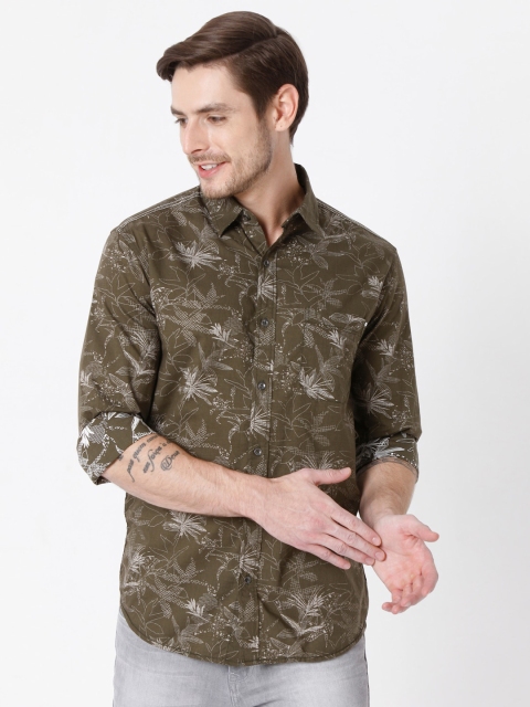 

Mufti Men Olive Green Slim Fit Printed Casual Cotton Shirt