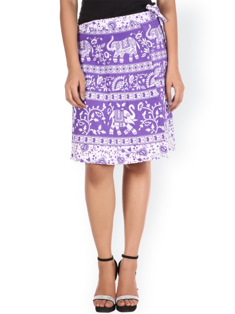 

SOUNDARYA Purple & White Ethnic Print Wrap-Around Skirt