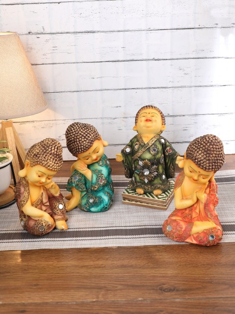 

CraftVatika Set of 4 Buddha Monks Wall Shelf Figurines, Multi