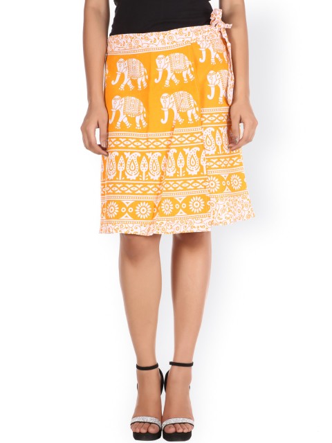 

SOUNDARYA Yellow & White Ethnic Print Wrap-Around Skirt
