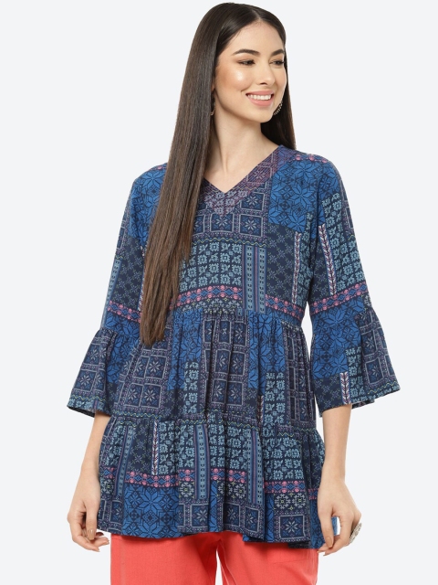 

Rangriti Blue Print Top