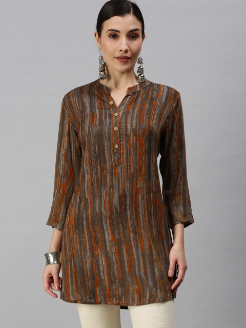 

SHOWOFF Brown & Grey Botanical Printed Kurti