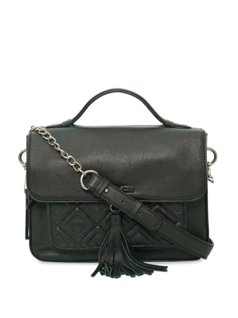 

PERKED Black Leather Structured Satchel with Quilted