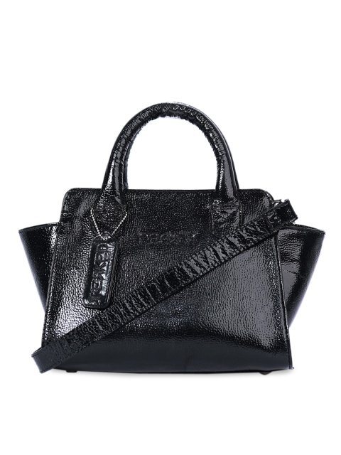 

PERKED Black Animal Textured Leather Swagger Handheld Bag