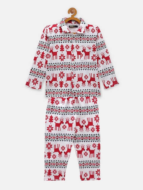 

NYNSH- PlusS Kids Boys Off White & Red Printed Christmas Pure Cotton Night suit