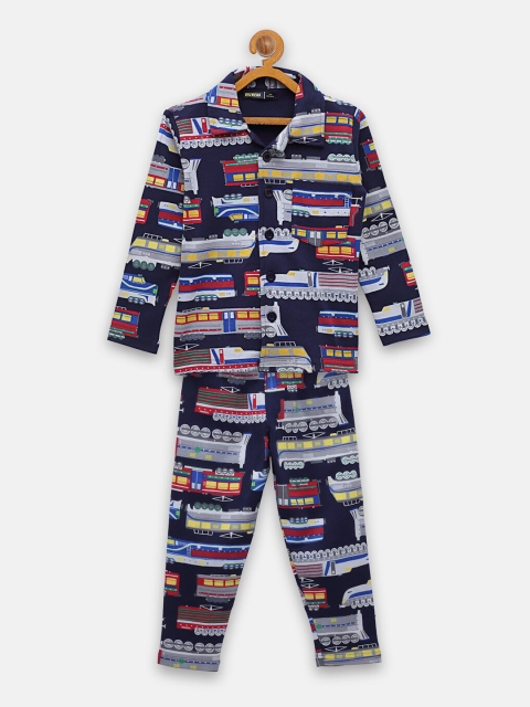 

NYNSH- PlusS Kids Boys Navy Blue & Red Printed Pure Cotton Night suit