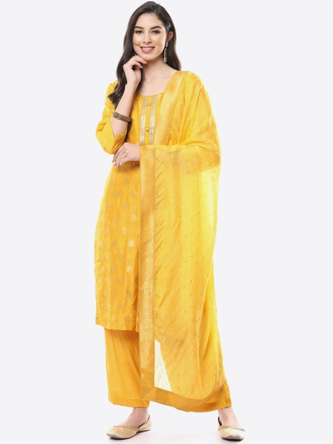 

Meena Bazaar Yellow & Gold-Toned Unstitched Dress Material