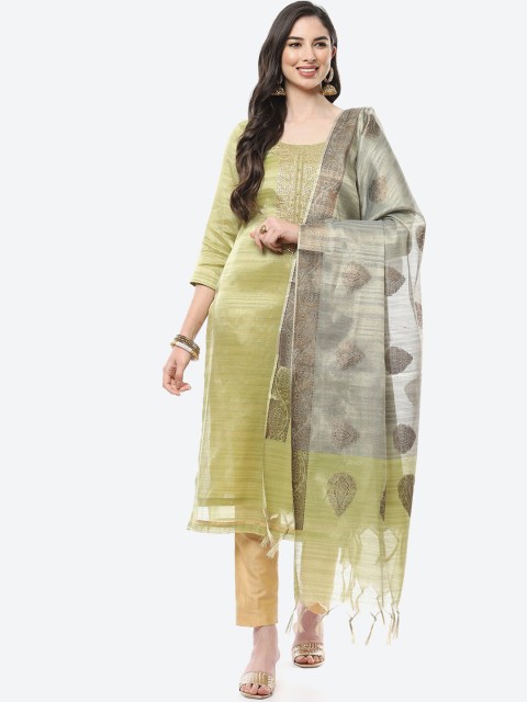 

Meena Bazaar Green & Gold-Toned Embroidered Unstitched Dress Material