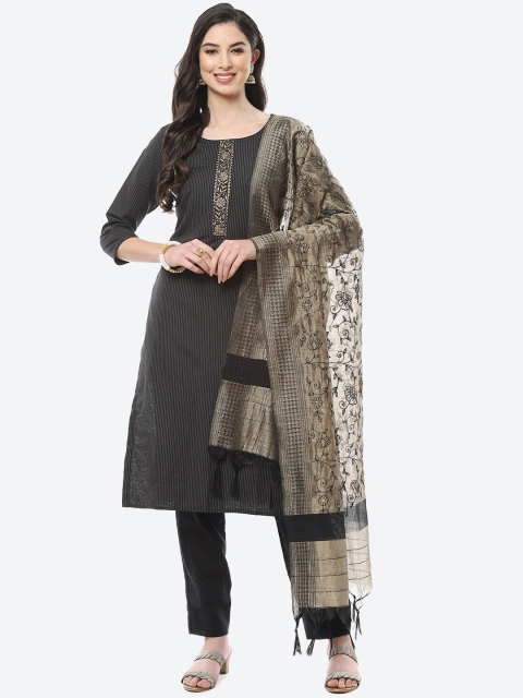 

Meena Bazaar Black & Grey Pure Cotton Unstitched Dress Material