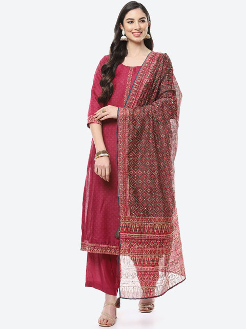 

Meena Bazaar Magenta & Blue Printed Unstitched Dress Material