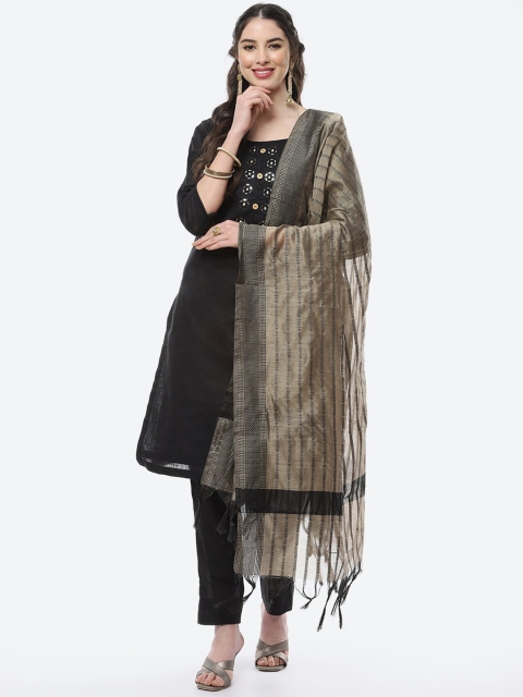 

Meena Bazaar Black & Khaki Embroidered Pure Cotton Unstitched Dress Material