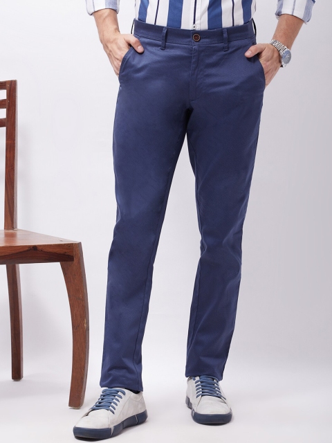 

Oxemberg Men Navy Blue Slim Fit Trousers
