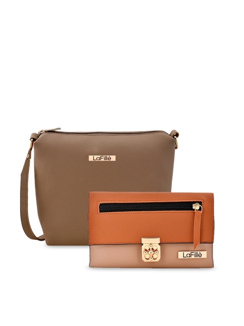 

LaFille Brown PU Structured Sling Bag With Purse