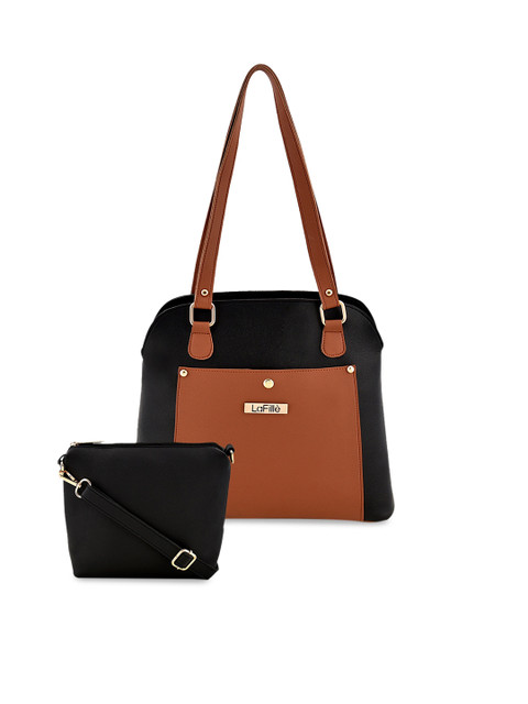 

LaFille Black Colourblocked PU Structured Shoulder Bag