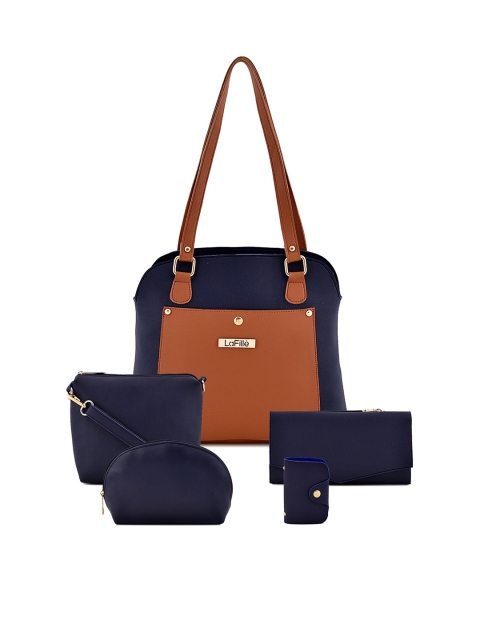 

LaFille Blue Colourblocked PU Structured Shoulder Bag