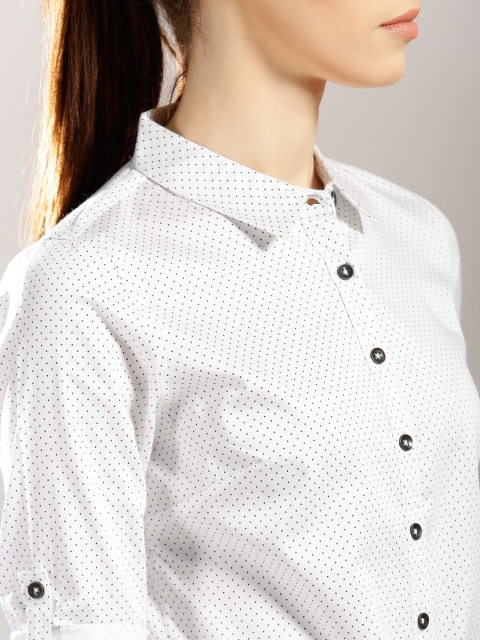 

Harvard Women White & Navy Printed Casual Shirt