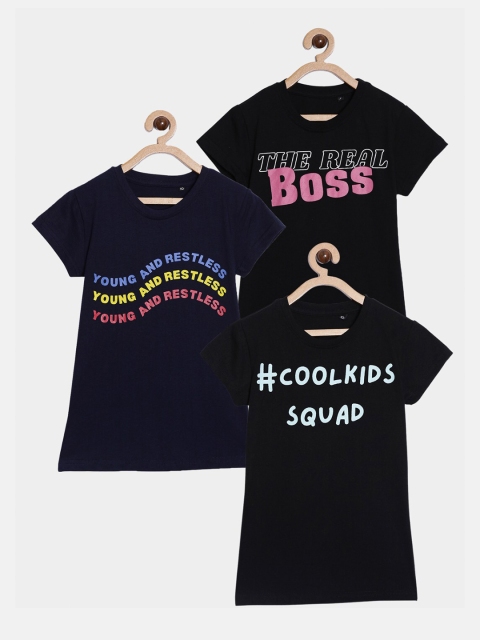 

SayItLoud Girls Black Typography Pack of 3 Printed T-shirt