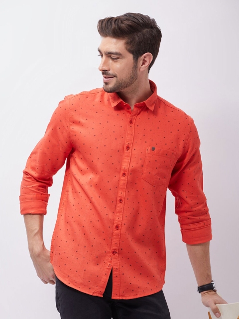 

Oxemberg Men Orange Classic Slim Fit Printed Casual Shirt