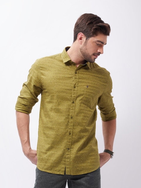 

Oxemberg Men Green Classic Slim Fit Striped Casual Shirt