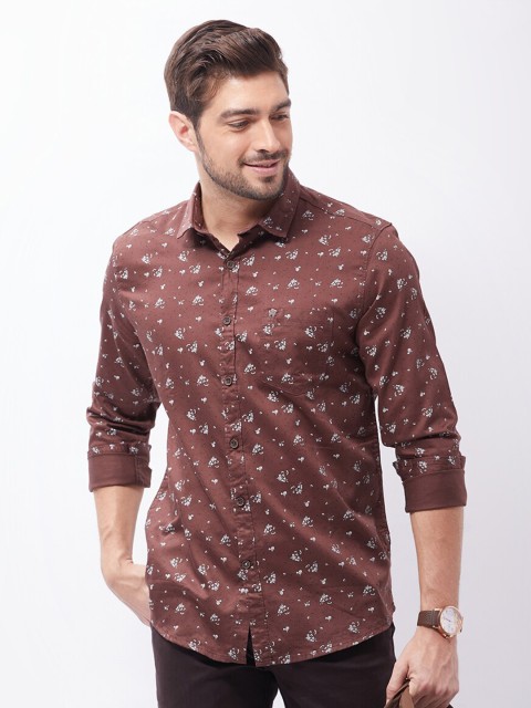 

Oxemberg Men Brown Classic Slim Fit Floral Printed Casual Shirt