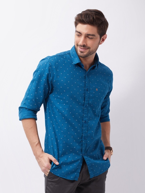 

Oxemberg Men Teal Classic Slim Fit Printed Casual Shirt