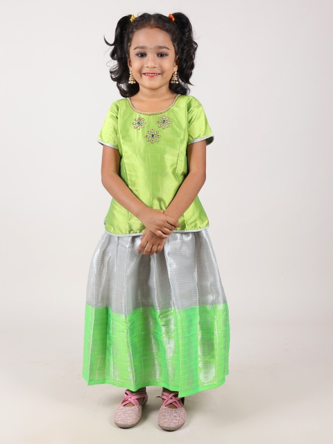 

Pothys Girls Green & Grey Embellished Beads and Stones Ready to Wear Lehenga Choli