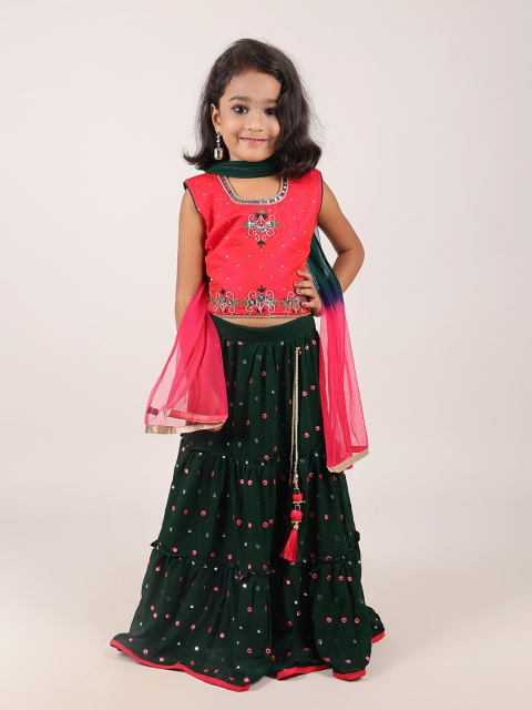 

Pothys Girls Pink & Black Embellished Beads and Stones Ready to Wear Lehenga & Blouse With Dupatta