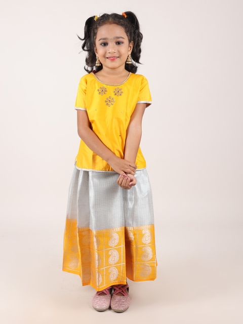 

Pothys Girls Yellow & Grey Embellished Beads and Stones Ready to Wear Lehenga &