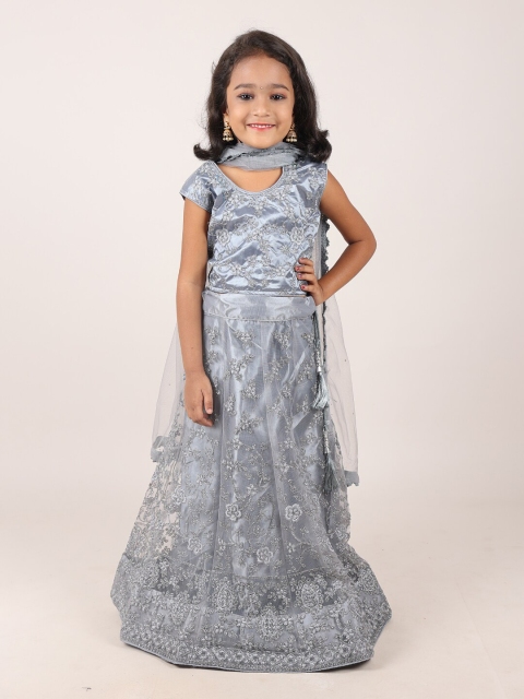 

Pothys Girls Grey Embroidered Ready to Wear Lehenga & Blouse With Dupatta