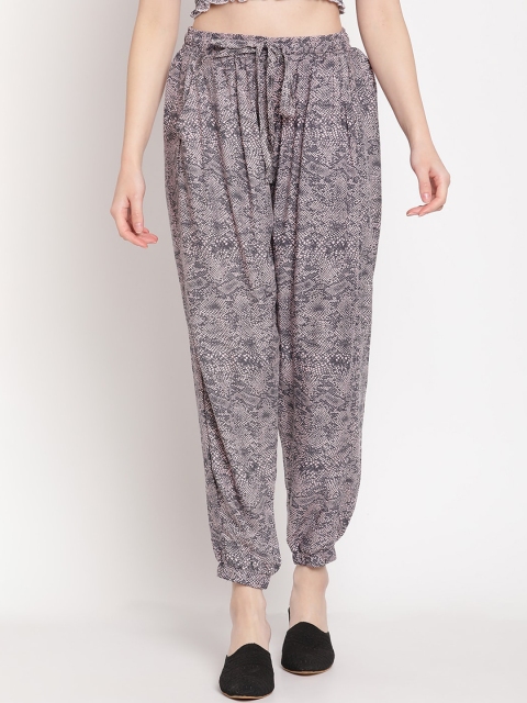 

TAG 7 Women Purple Viscose Rayon Snake Printed Joggers Trousers