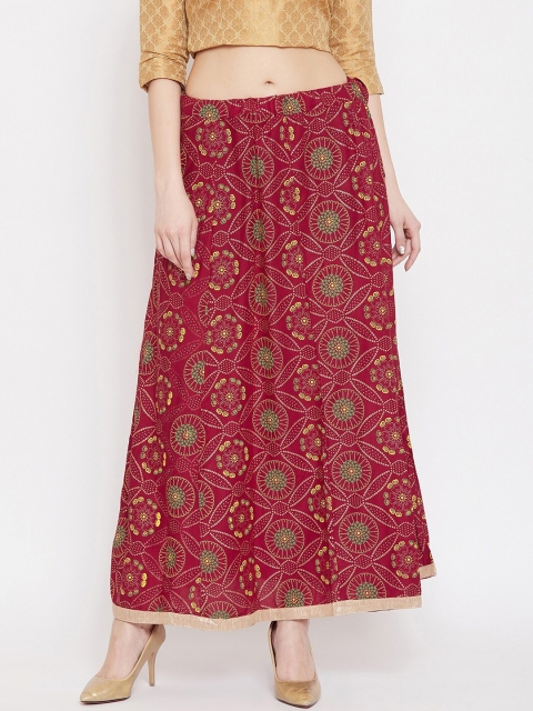 

Clora Creation Women Maroon & Green Printed Flared Maxi Skirts