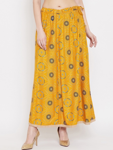 

Clora Creation Women Mustard Yellow & Blue Printed Flared Maxi Skirts