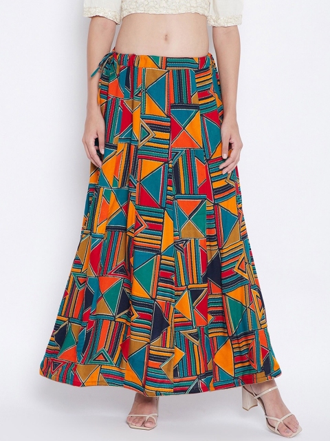 

Clora Creation Women Turquoise Blue & Yellow Printed Flared Maxi Skirt
