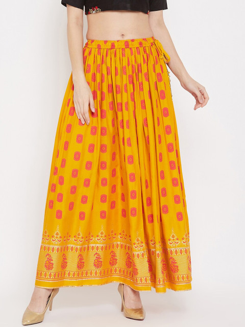 

Clora Creation Women Mustard Yellow & Pink Printed Flared Maxi Skirts
