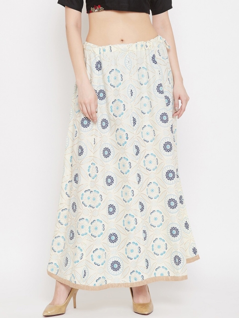

Clora Creation Women Cream-Coloured & Blue Floral Printed Flared Skirts